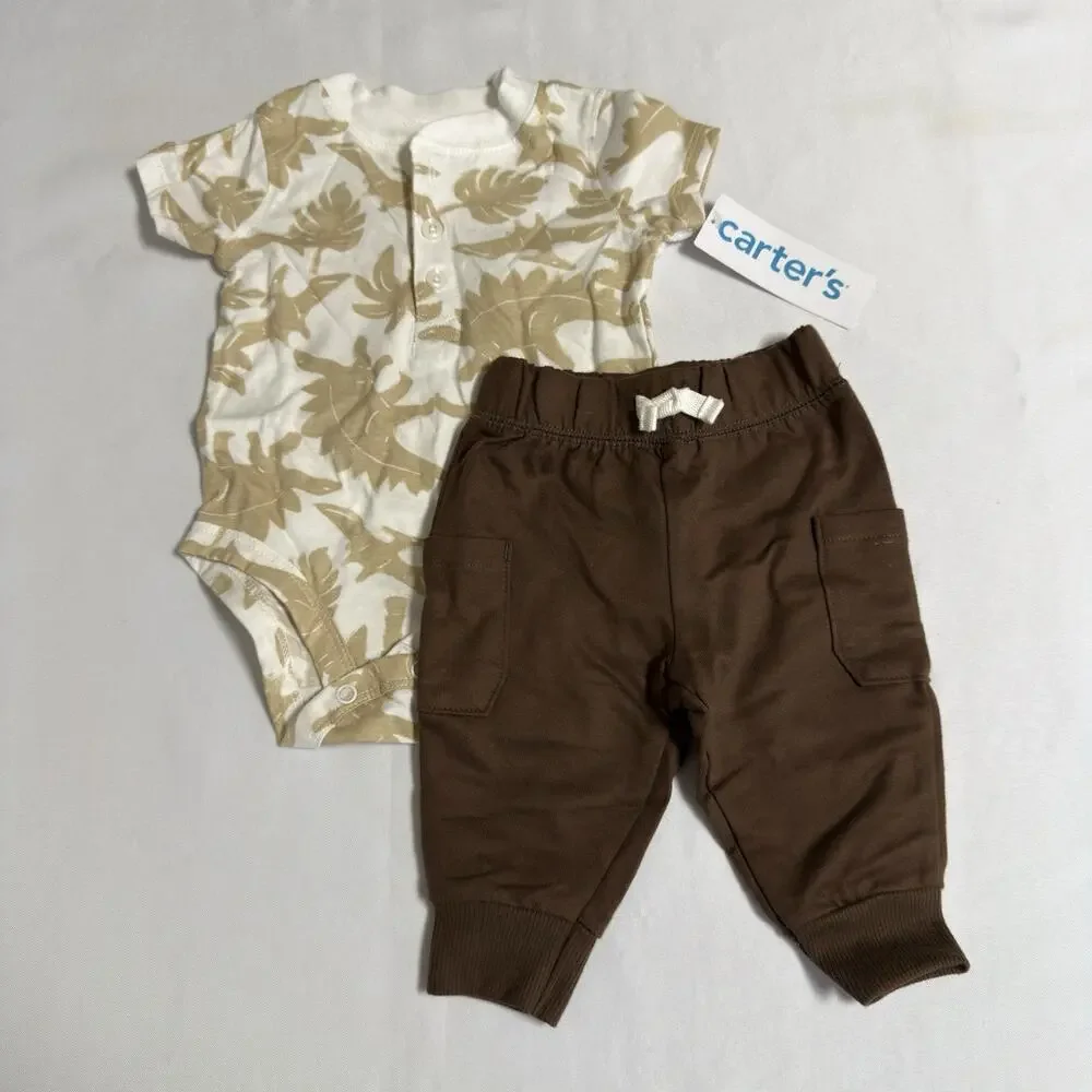 Carter's Baby Boys Dinosaur Bodysuit and Pants 3 Months 2 Piece Set Brown